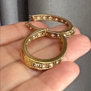 Vintage Avon 2005 Inside Out Rhinestone Gold Hoop Earrings NIB Gift Bag 397